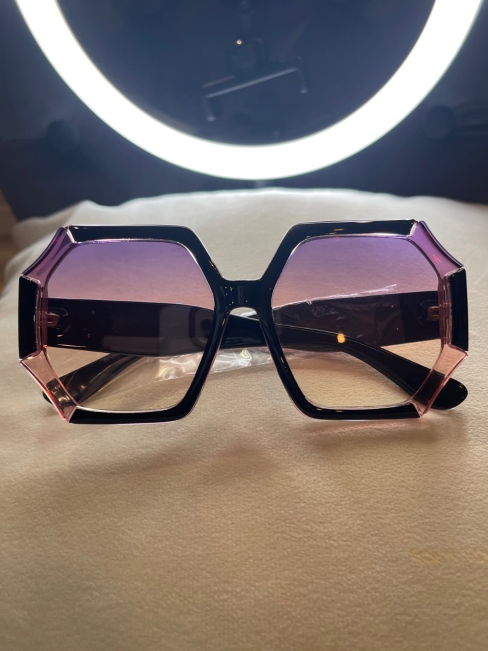 Oversized Geometric Sunglasses - Pink Gradient Lenses